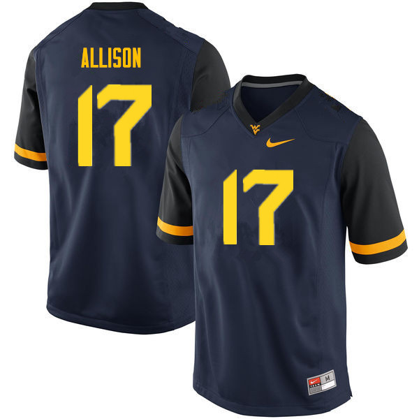 NCAA Men's Jack Allison West Virginia Mountaineers Navy #17 Nike Stitched Football College Authentic Jersey GD23N25JF